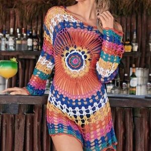 Bohemian Gypsy color block crochet cover up